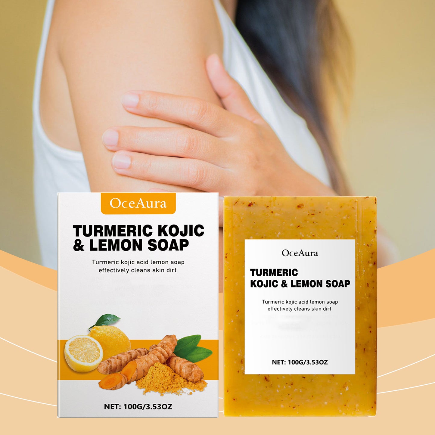 4Packs Handmade Turmeric Soap Bars 100g/3.53oz Essential Oils