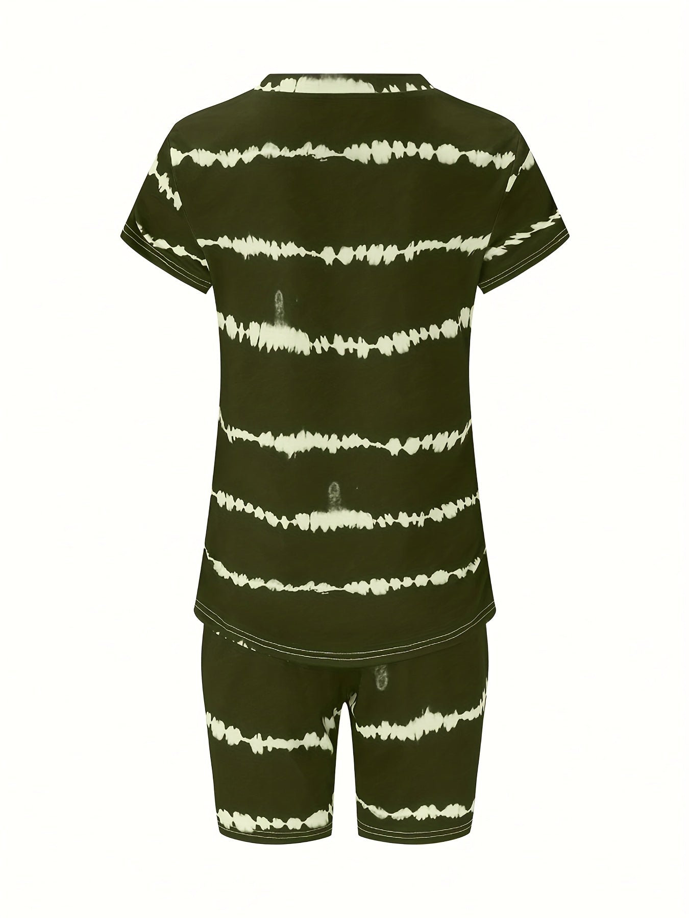 Spring/Summer Striped Crew Neck Top And Shorts Suit