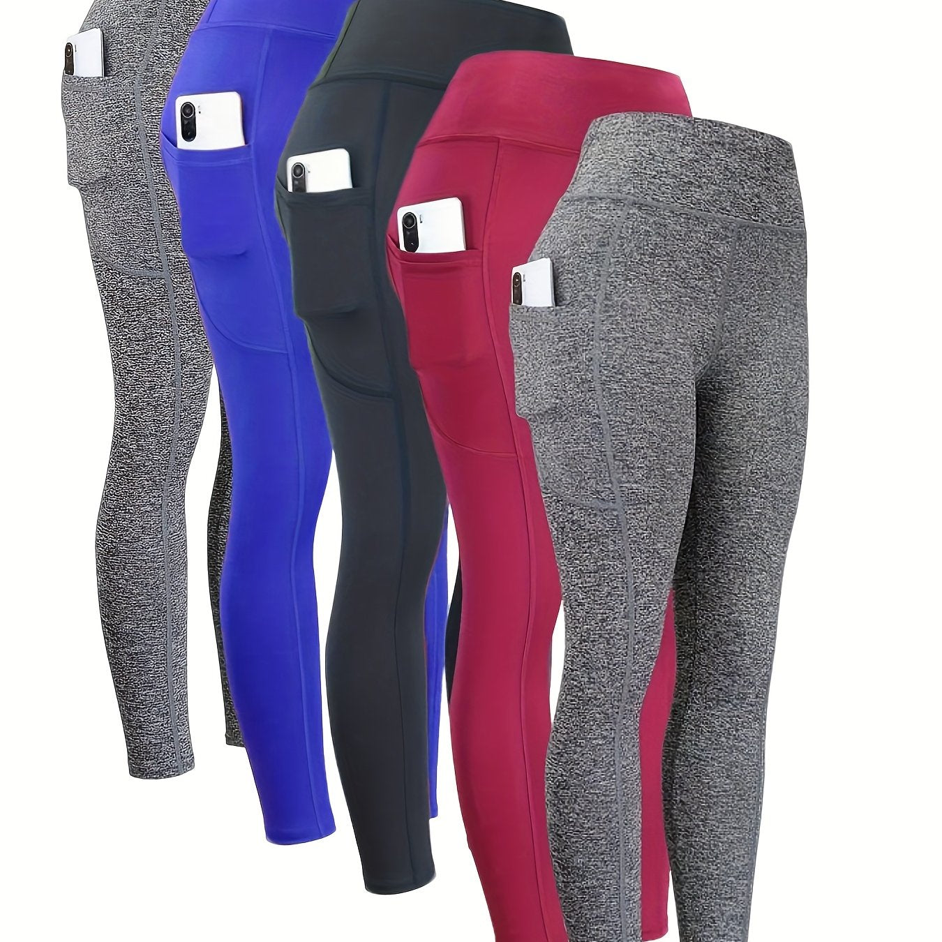 High Elasticity Tight Fitting Yoga Leggings for Women Thick High Waisted Sports Pants with Side Pockets Gray