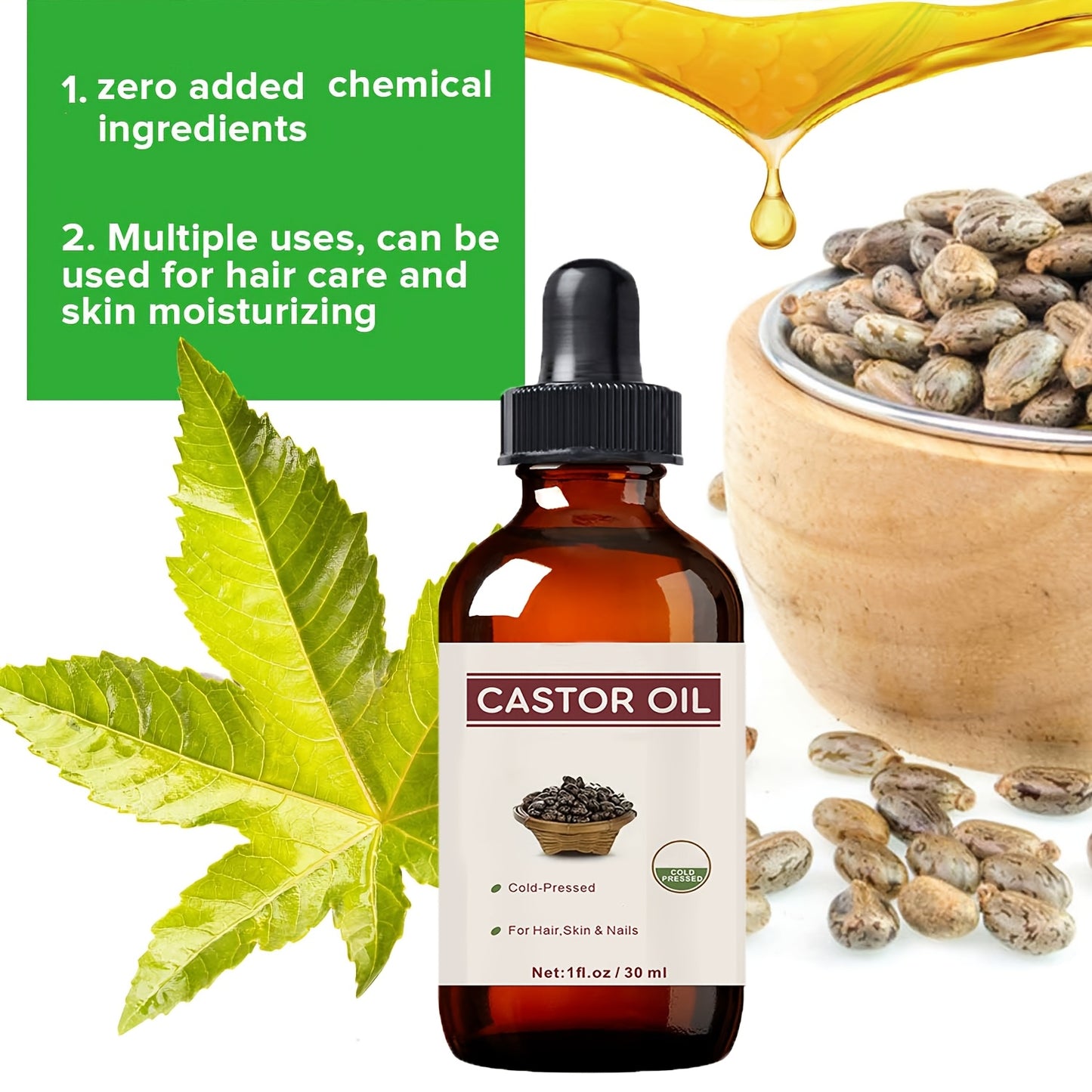 5-Pack Pure Castor Oil For Hair Skin & Nails Natural Care