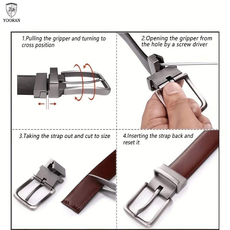 Yooran Men's Double-Sided Leather Belt with Swivel Pin Buckle 138 Inch Dress Belt Two Styles in One Black and Brown Plus Size Friendly Durable Stitching and Metal Construction for Formal and Casual Wear