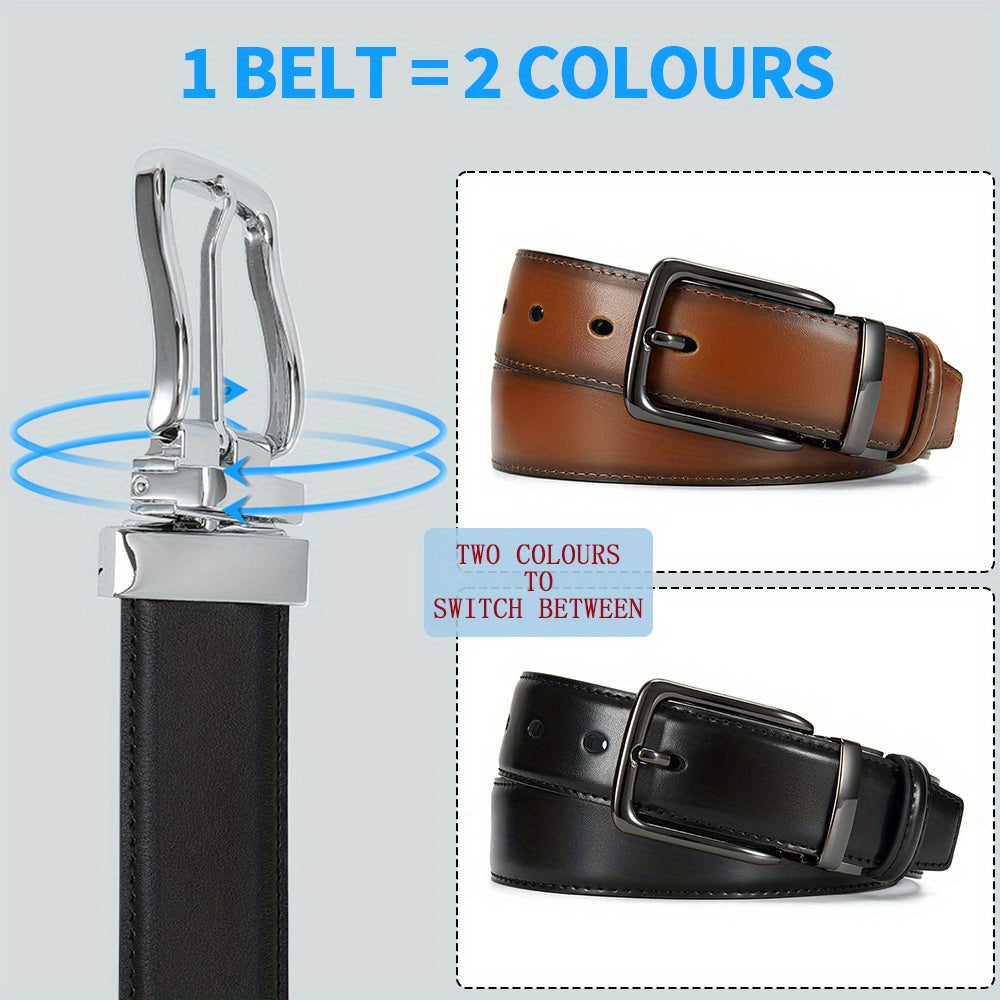 Yooran Men's Double-Sided Leather Belt with Swivel Pin Buckle 138 Inch Dress Belt Two Styles in One Black and Brown Plus Size Friendly Durable Stitching and Metal Construction for Formal and Casual Wear