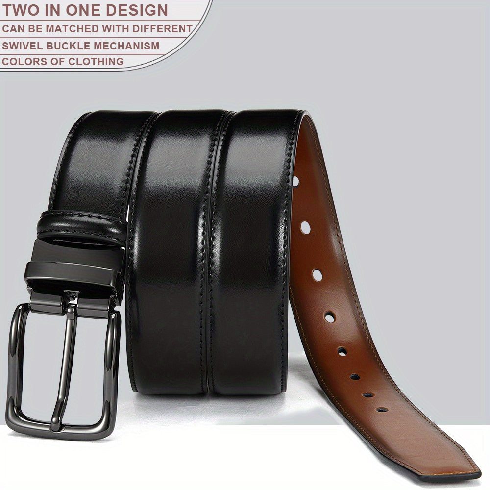 Yooran Men's Double-Sided Leather Belt with Swivel Pin Buckle 138 Inch Dress Belt Two Styles in One Black and Brown Plus Size Friendly Durable Stitching and Metal Construction for Formal and Casual Wear