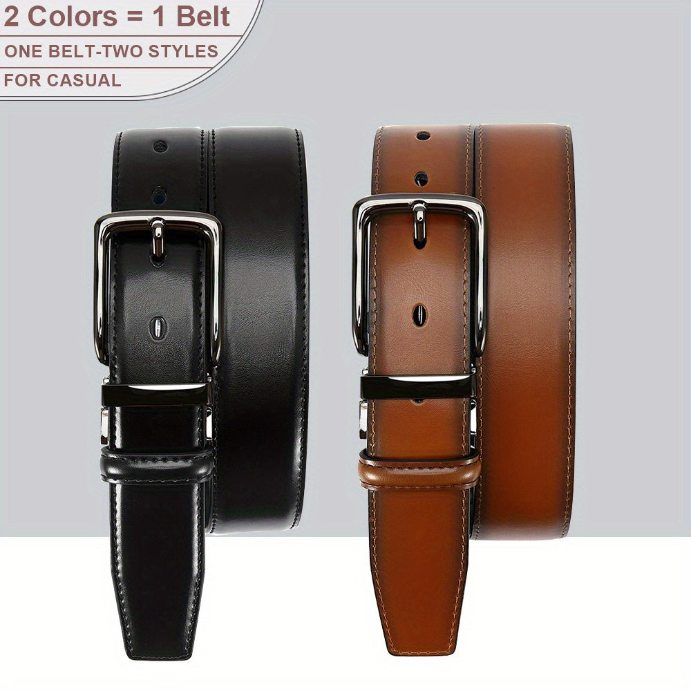 Yooran Men's Double-Sided Leather Belt with Swivel Pin Buckle 138 Inch Dress Belt Two Styles in One Black and Brown Plus Size Friendly Durable Stitching and Metal Construction for Formal and Casual Wear