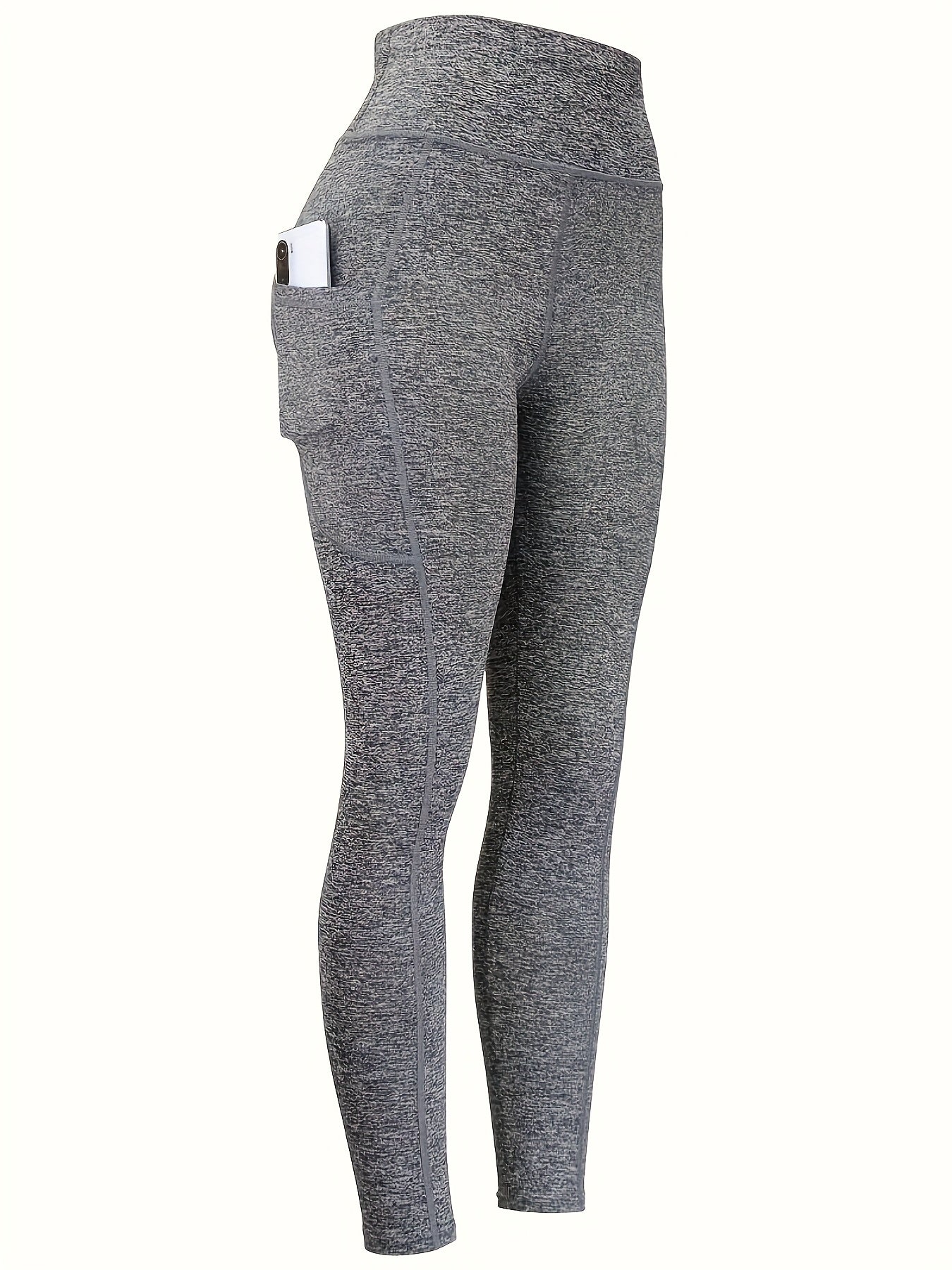 High Elasticity Tight Fitting Yoga Leggings for Women Thick High Waisted Sports Pants with Side Pockets Gray