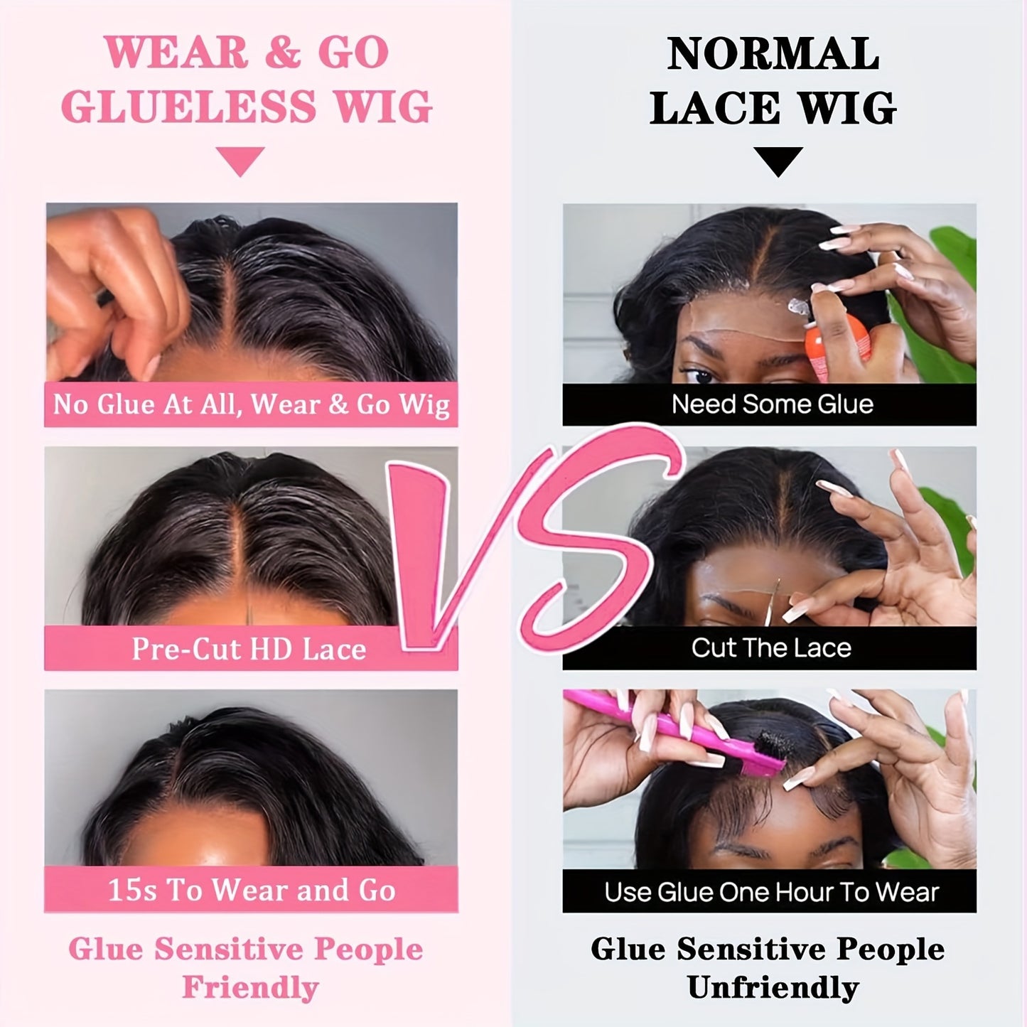 Glueless Bob Wigs Human Hair 13x4 Lace Closure Pre Plucked and Pre-Cut No Glue Needed 180 Density Body Wave Natural Hairline Wear and Go Wig