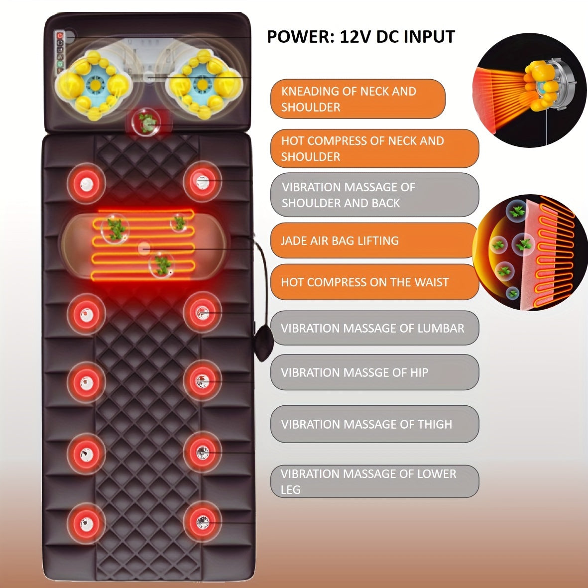 Full Body Massage Mattress with Neck Kneading and Heat Therapy