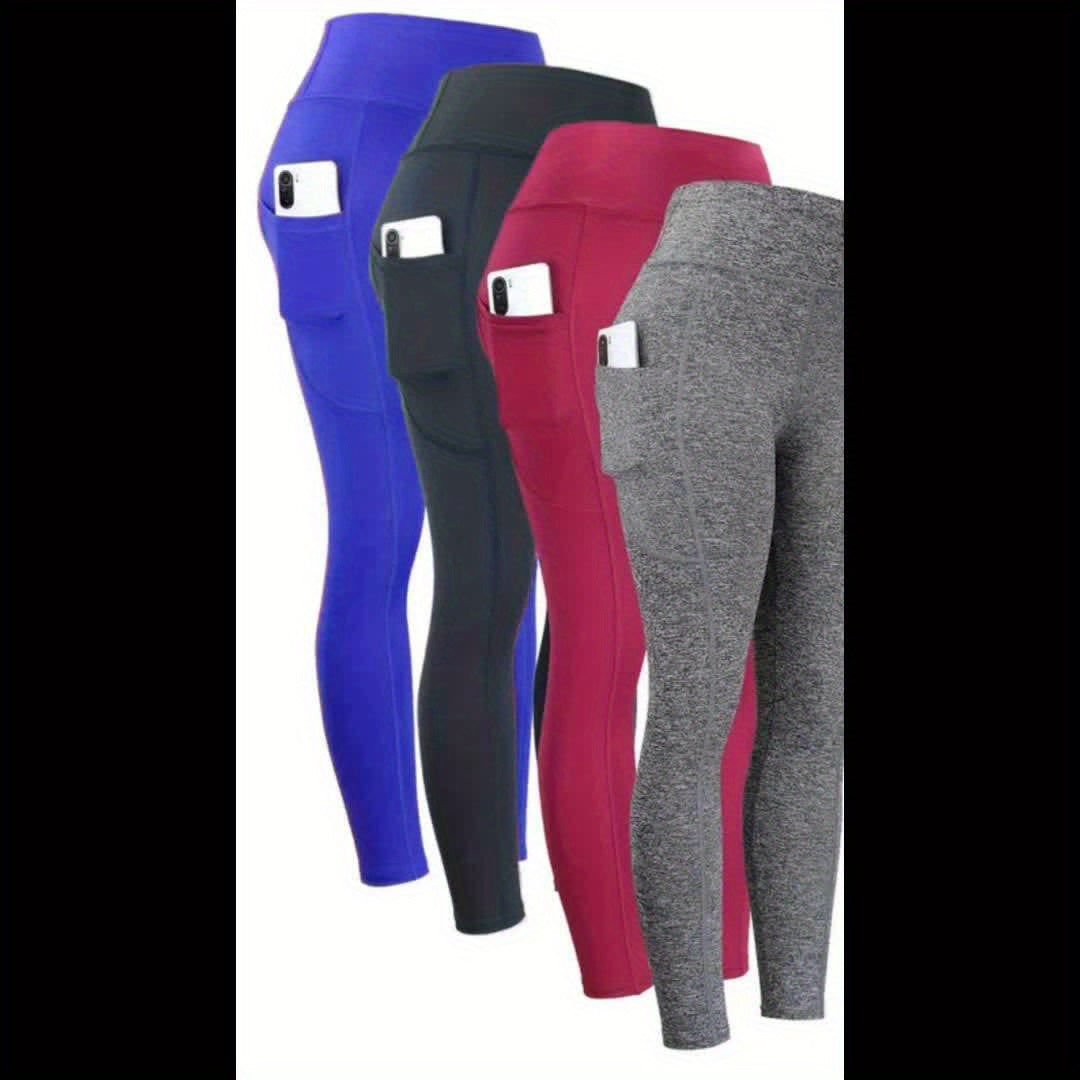 High Elasticity Tight Fitting Yoga Leggings for Women Thick High Waisted Sports Pants with Side Pockets Gray
