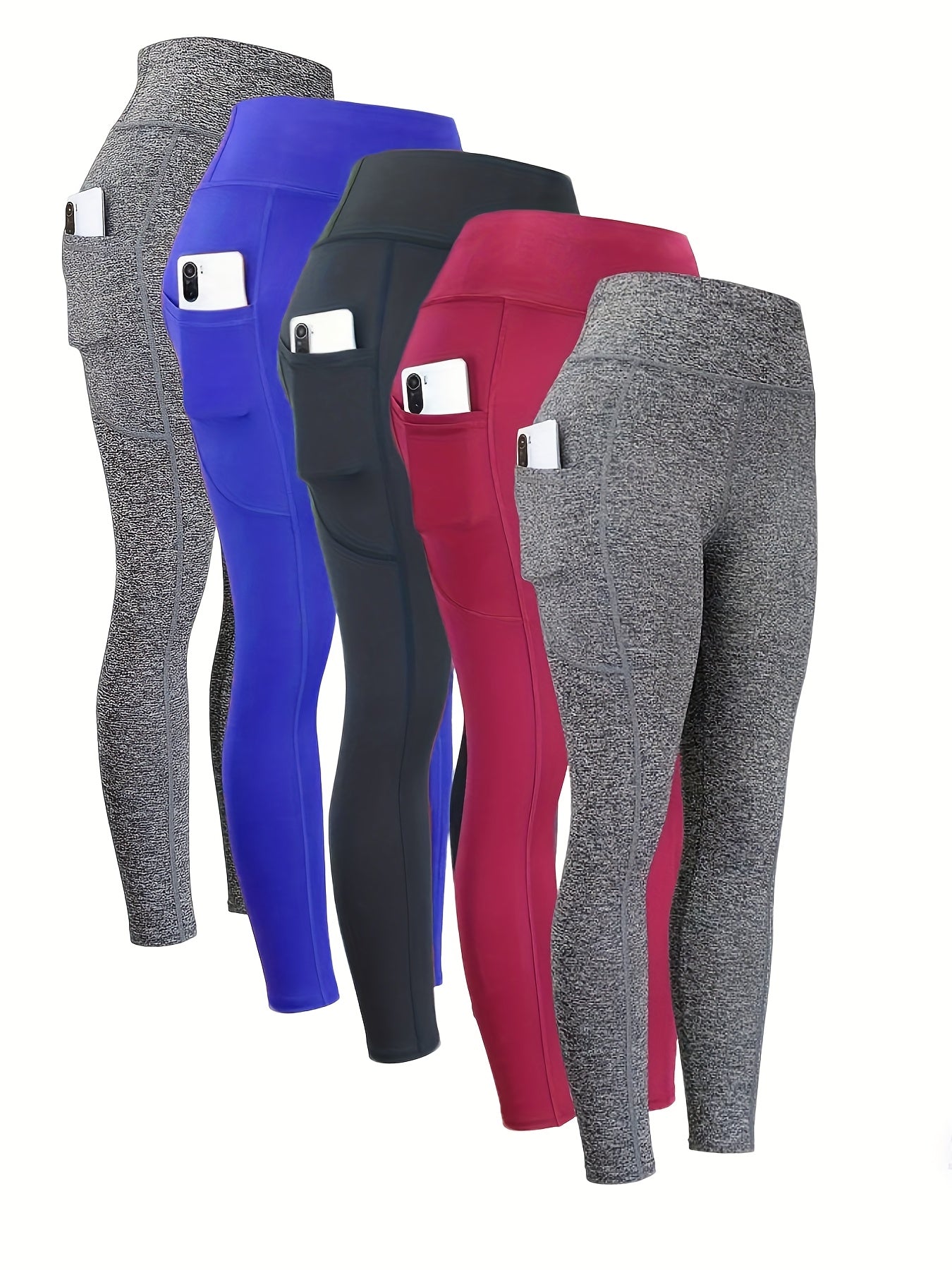 High Elasticity Tight Fitting Yoga Leggings for Women Thick High Waisted Sports Pants with Side Pockets Gray