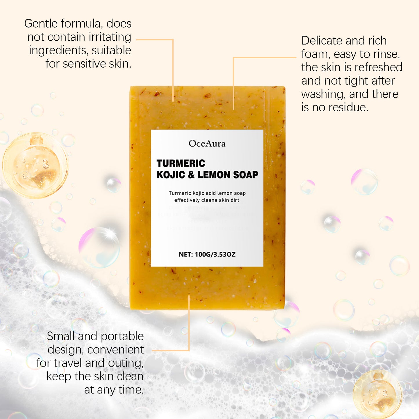 4Packs Handmade Turmeric Soap Bars 100g/3.53oz Essential Oils