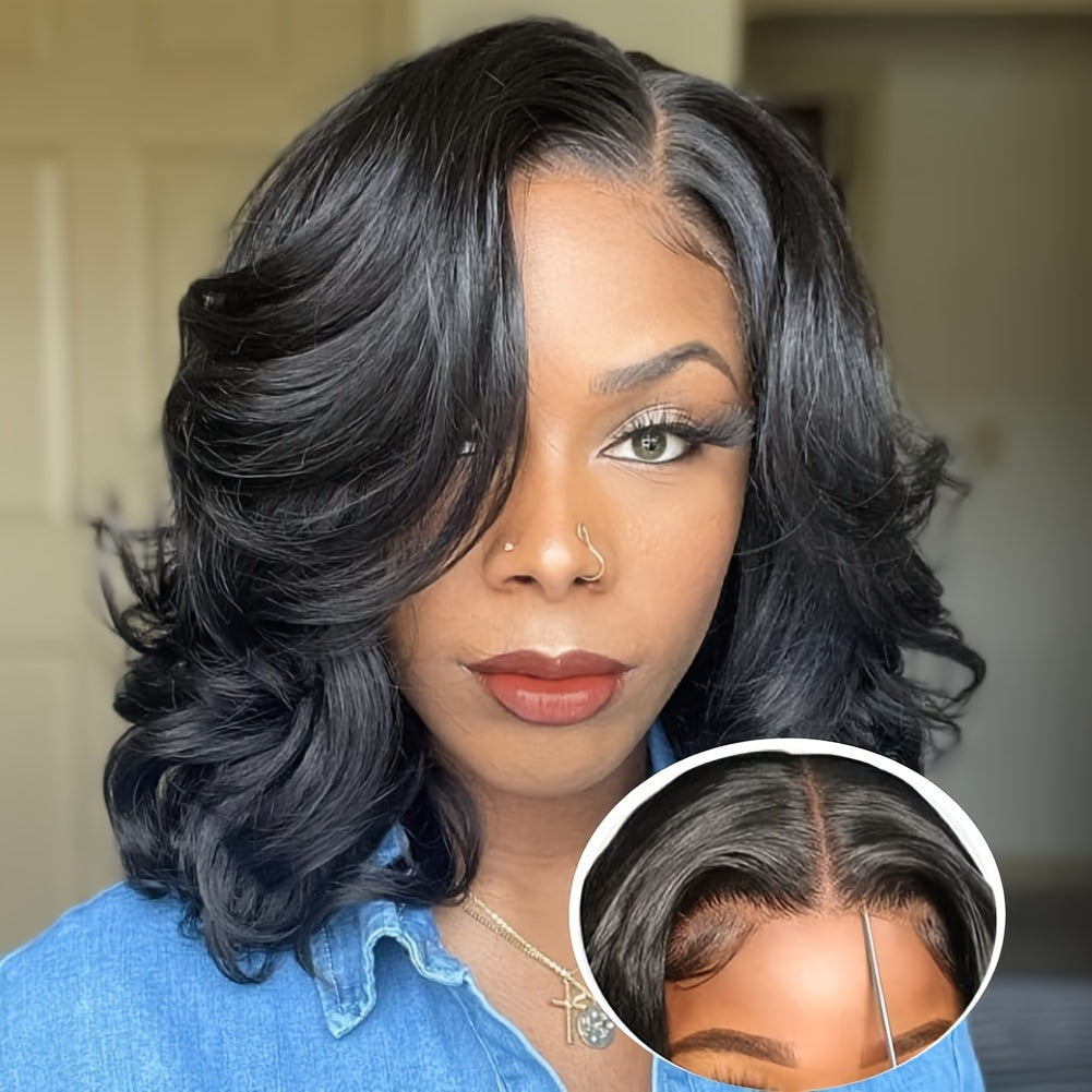 Glueless Bob Wigs Human Hair 13x4 Lace Closure Pre Plucked and Pre-Cut No Glue Needed 180 Density Body Wave Natural Hairline Wear and Go Wig