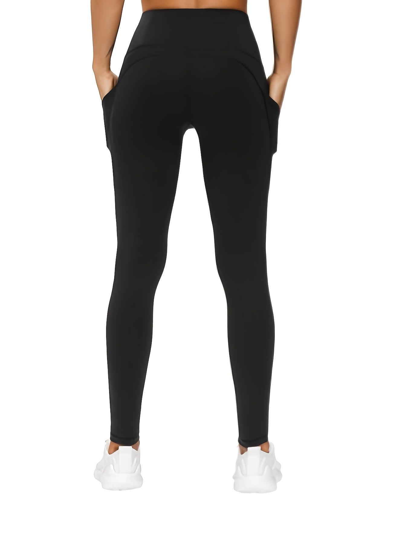 High Elasticity Tight Fitting Yoga Leggings for Women Thick High Waisted Sports Pants with Side Pockets Gray