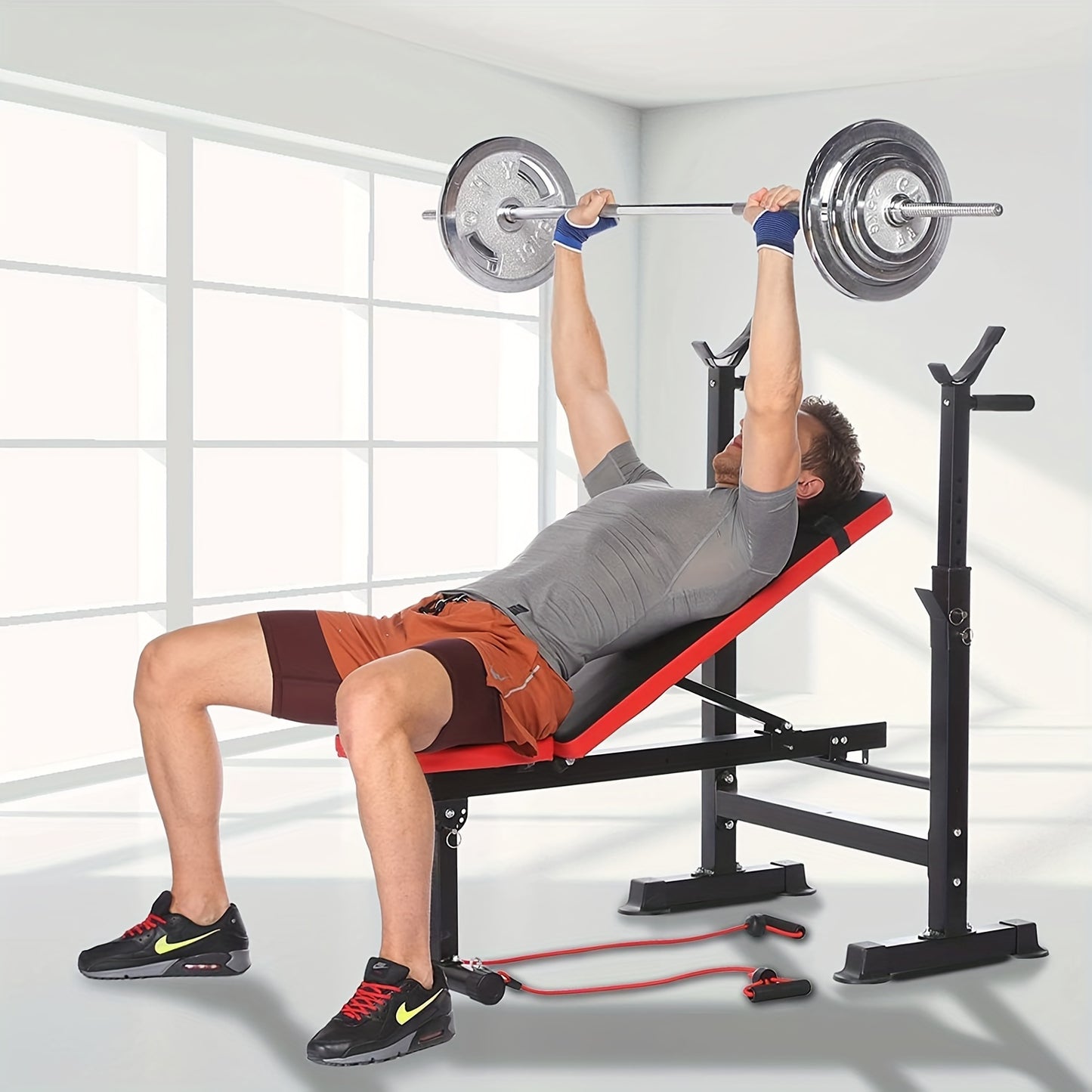 6in 1 600lbs Weight Bench Set with Squat Rack for Home Gym