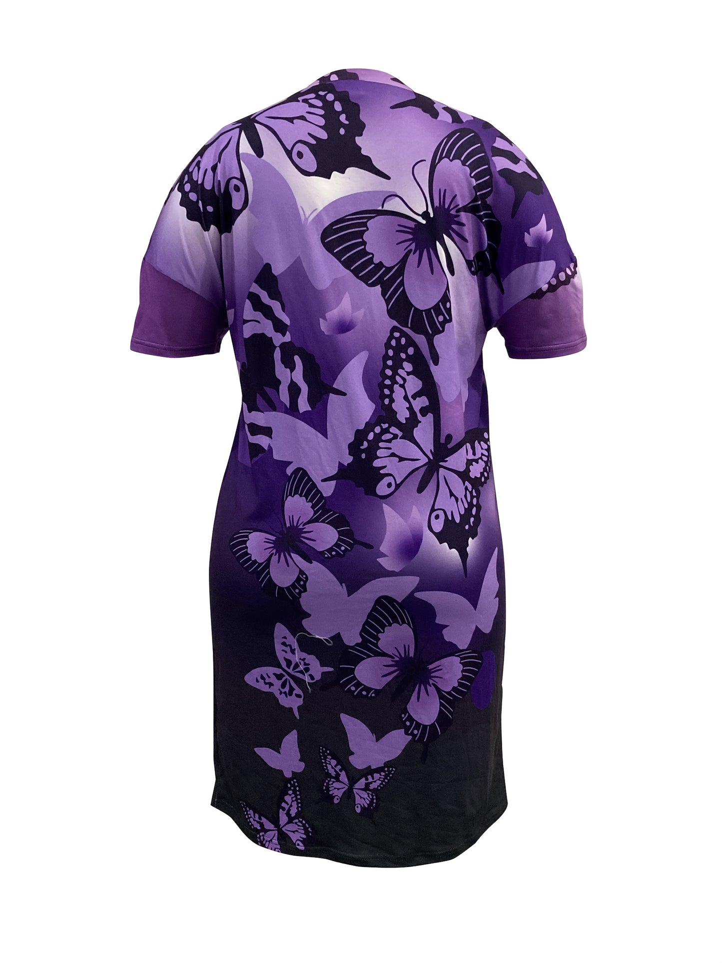 Waist Shape Design V-neck Dress with Changing Color Butterfly Print