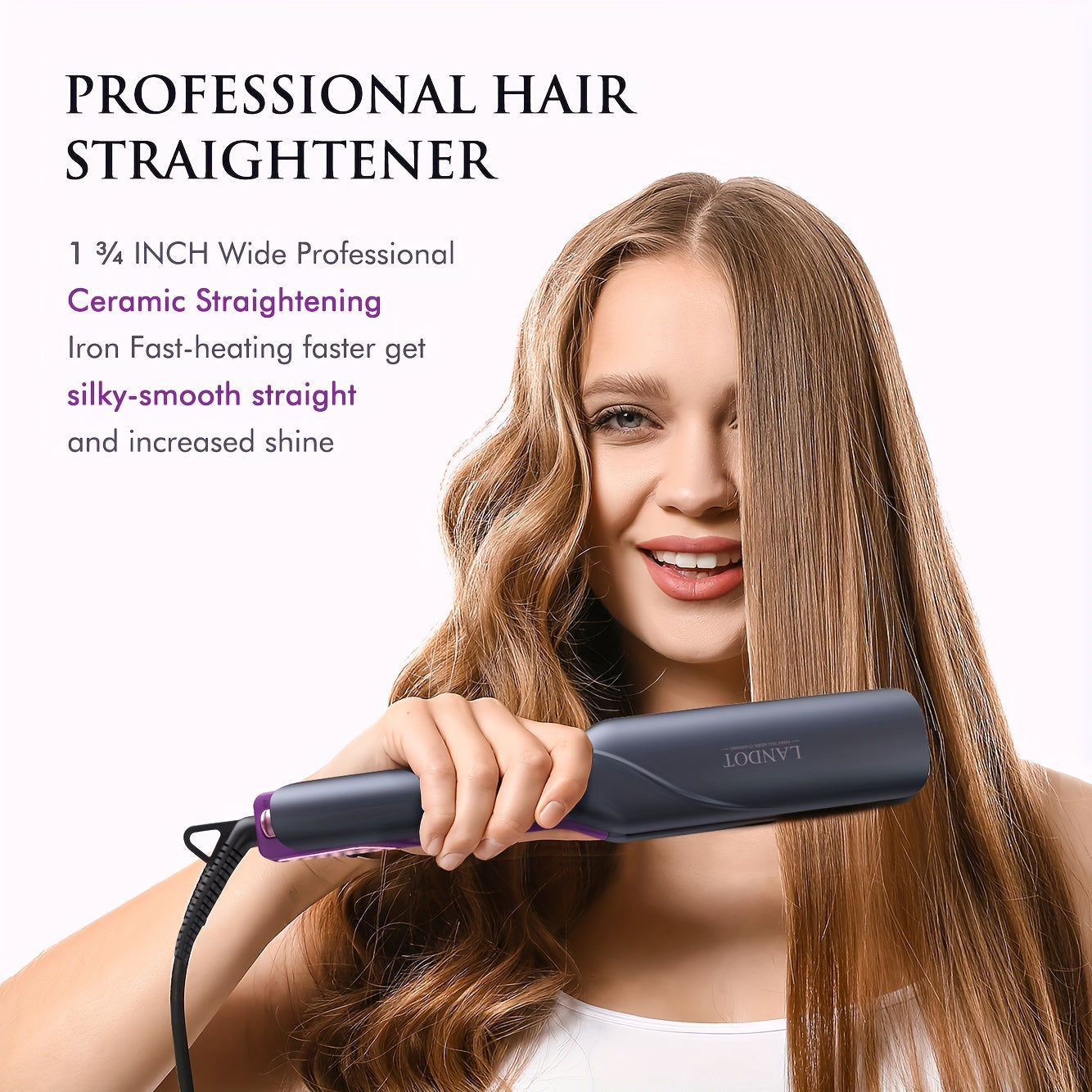 LANDOT Wide Flat Iron Hair Straightener 1.75 Inch for Thick Hair