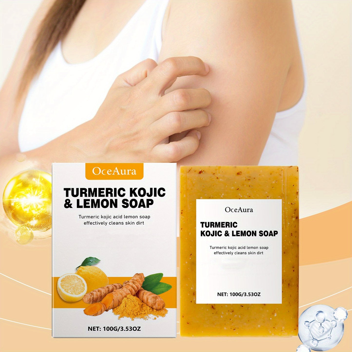 4Packs Handmade Turmeric Soap Bars 100g/3.53oz Essential Oils
