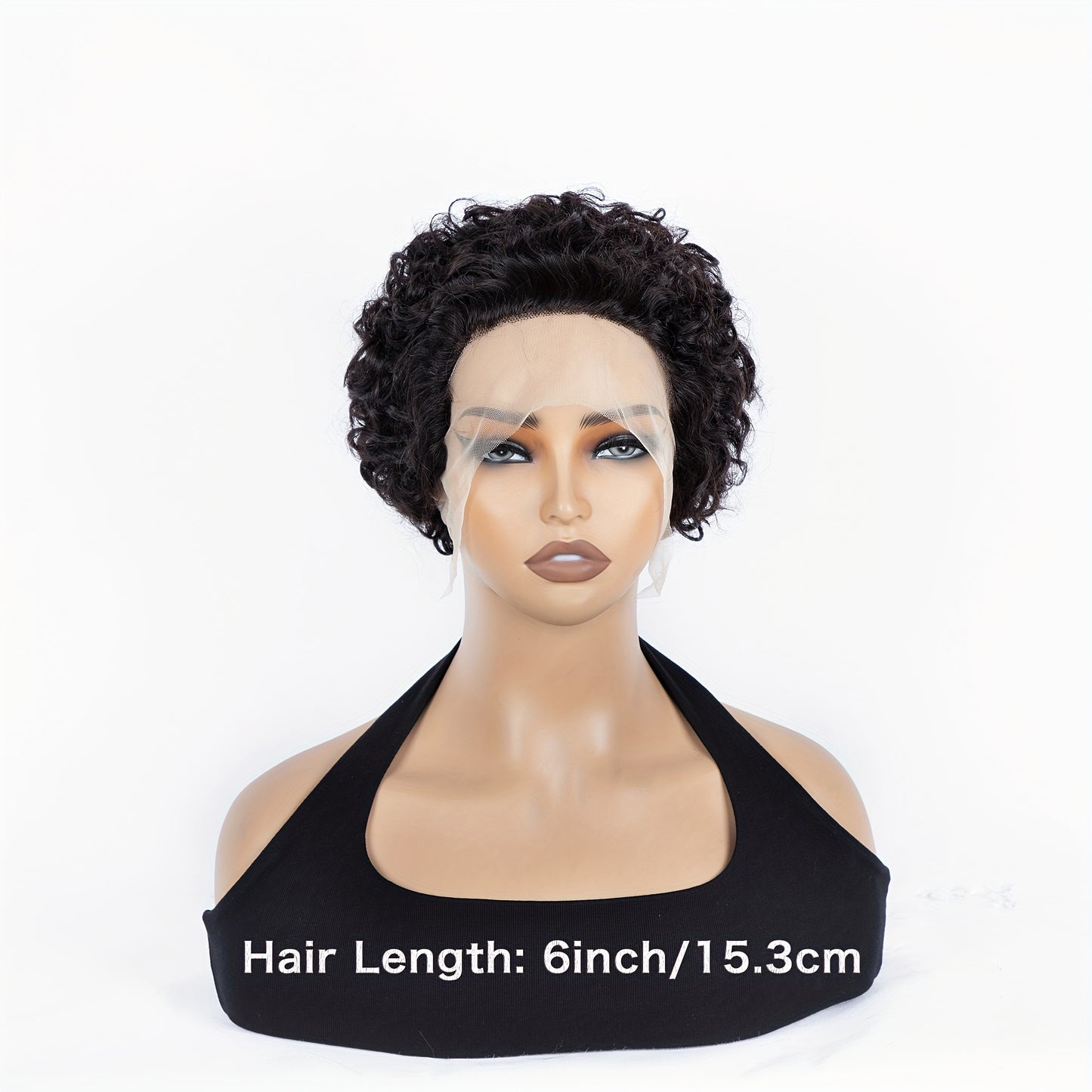6 Inch Short Curly Lace Wig Pixie Wigs Human Hair 180 Percent Density Pixie Cut Transparent HD Lace Front Wigs Human Hair 13X1 Short Curly Wave Wigs Glueless Pre Plucked Hairline Natural Color