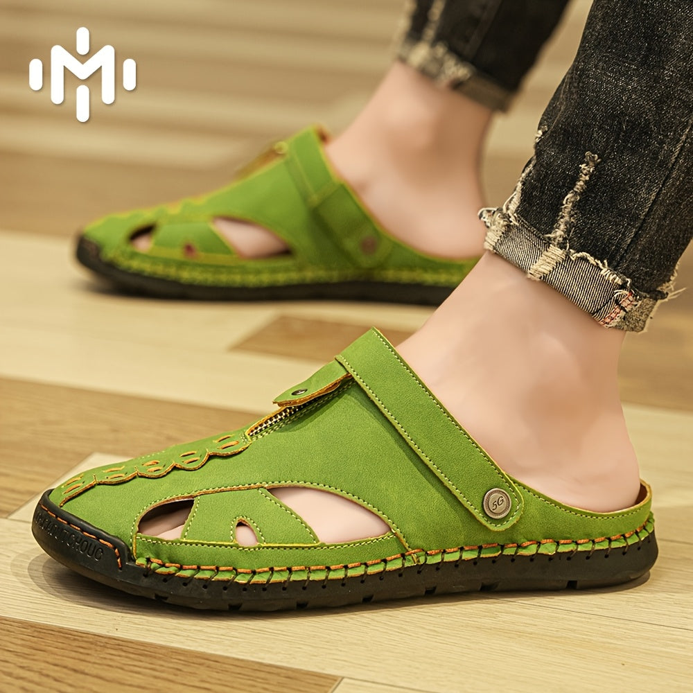 Men'S Solid Color Breathable Sandals, Men'S Lightweight Anti-Slip Fashionable Sandals - Ultra-Fiber Synthetic Upper, Hand-Sewn Sandals, Beach & Water Activities Quick-Dry Comfort, Men'S Stitch Beach Shoes For Summer