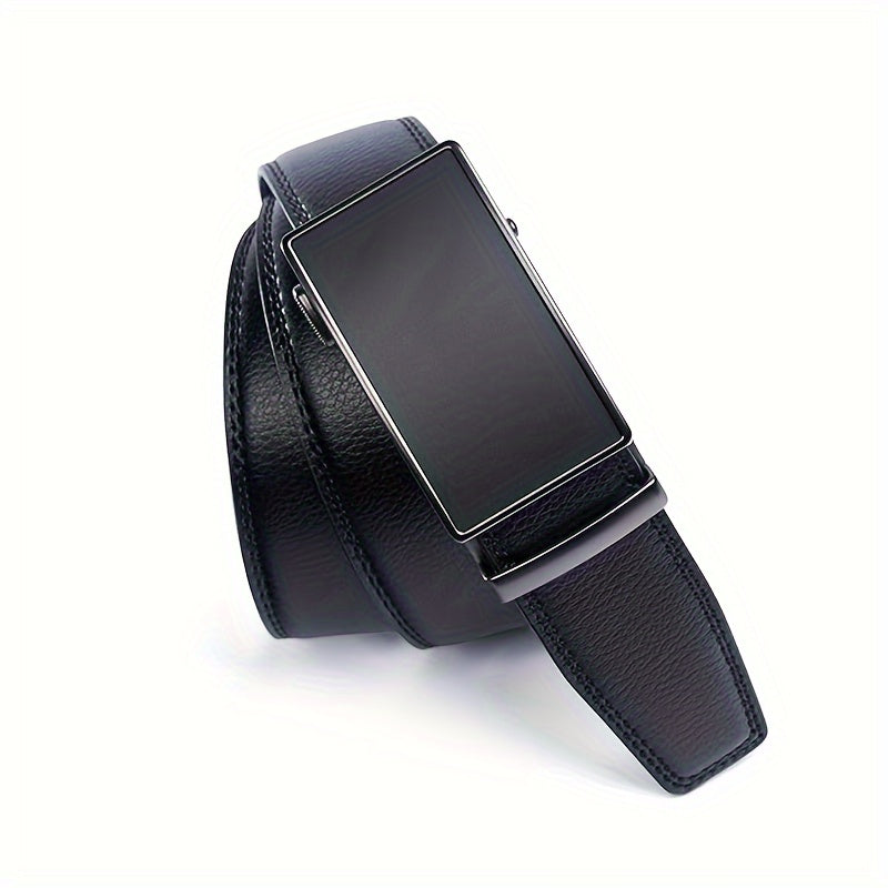 PlusZis Men's Big and Tall Leather Belt 28 to 68 Inches Automatic Ratchet Buckle Black Dress Belt