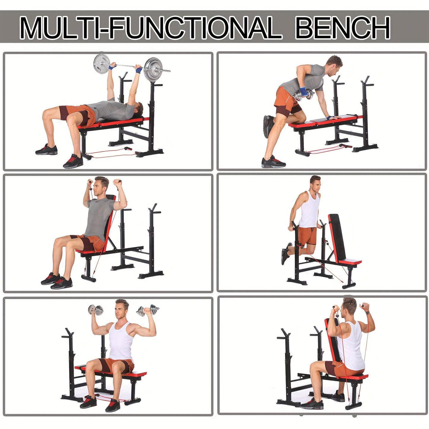 6in 1 600lbs Weight Bench Set with Squat Rack for Home Gym