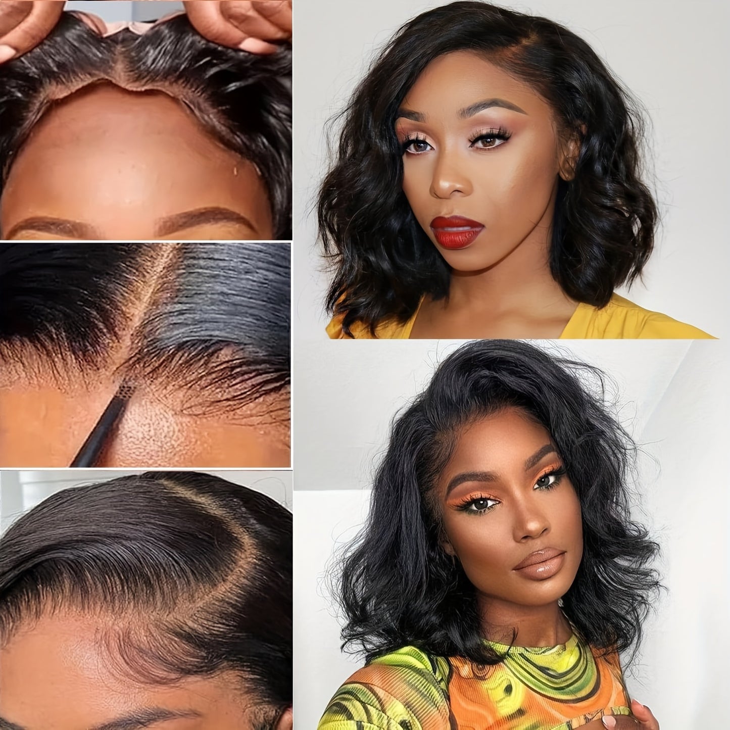 Glueless Bob Wigs Human Hair 13x4 Lace Closure Pre Plucked and Pre-Cut No Glue Needed 180 Density Body Wave Natural Hairline Wear and Go Wig