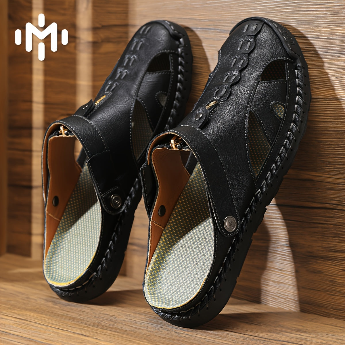 Men'S Solid Color Breathable Sandals, Men'S Lightweight Anti-Slip Fashionable Sandals - Ultra-Fiber Synthetic Upper, Hand-Sewn Sandals, Beach & Water Activities Quick-Dry Comfort, Men'S Stitch Beach Shoes For Summer