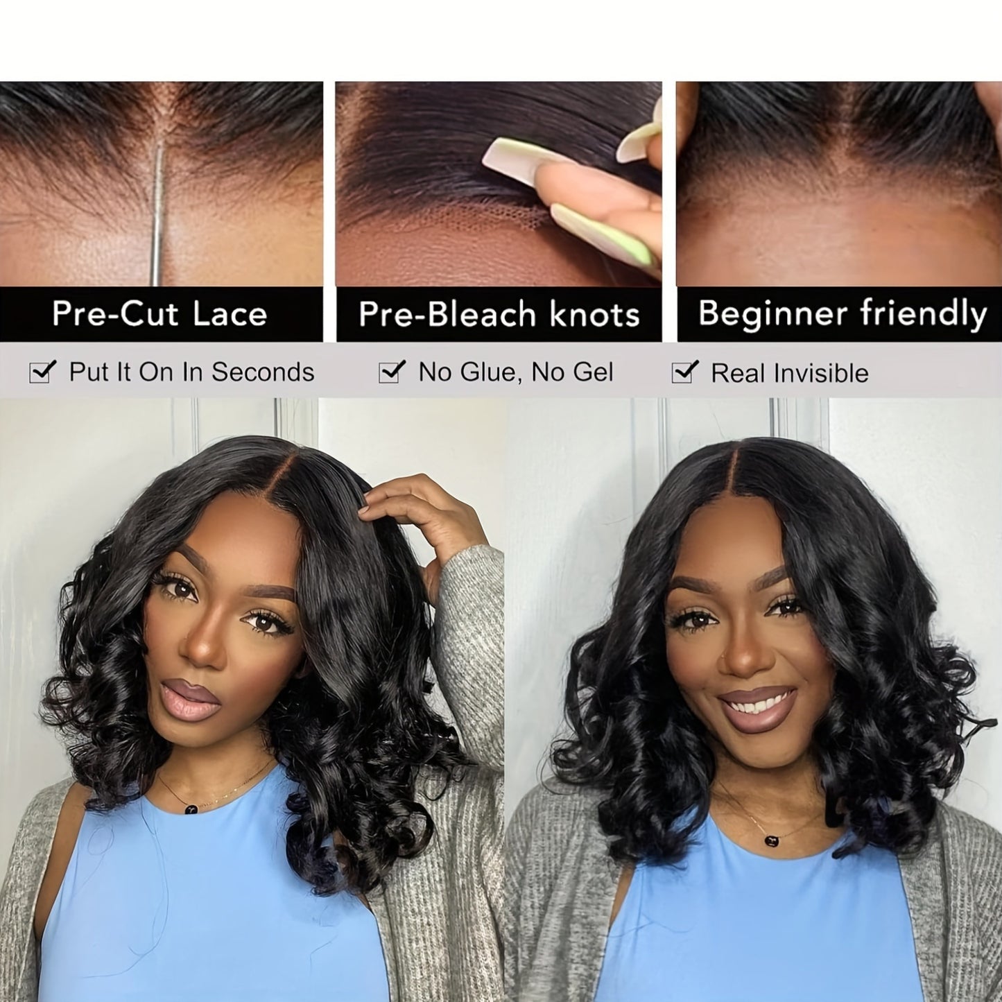 Bob Wig Human Hair 4X4 HD Lace Closure Glueless Wig 150 Density Pre Cut Body Wave Wig Put On And Go Glueless Human Hair Wigs for Women Pre Plucked 4x4 Closure Bob Wigs