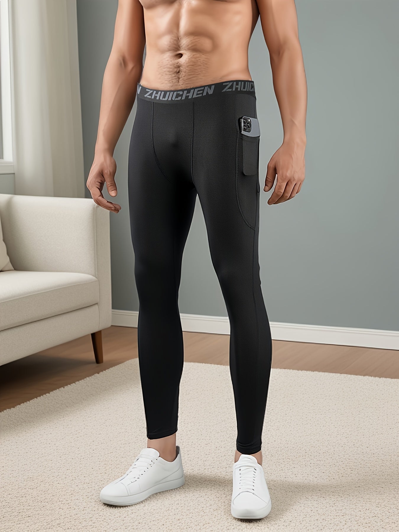 3pcs Men's Compression Leggings With Pockets High Stretch Quick Dry Athletic Tights for Basketball Running and Fitness Training