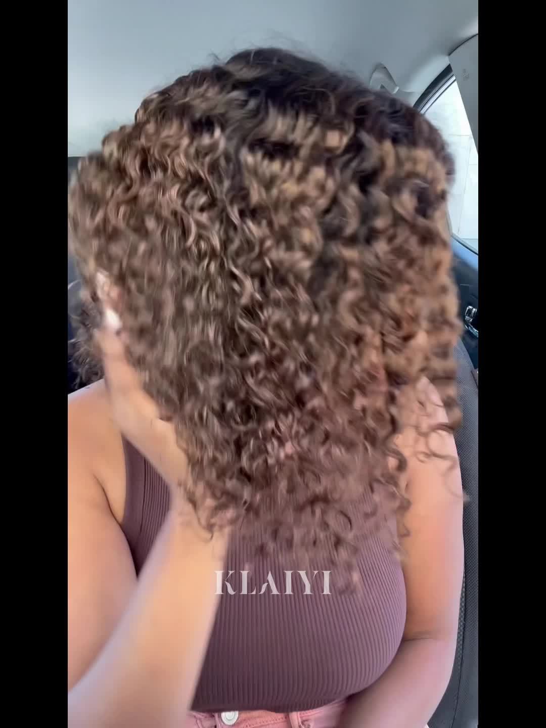 KLAIYI Ombre Brown Curly Bob Wig Glueless Human Hair Pre Plucked 7x5 Lace Front Easy Put On Dark Roots Side Part Balayage 12 Inch 150 Density Beginner Friendly Natural Look