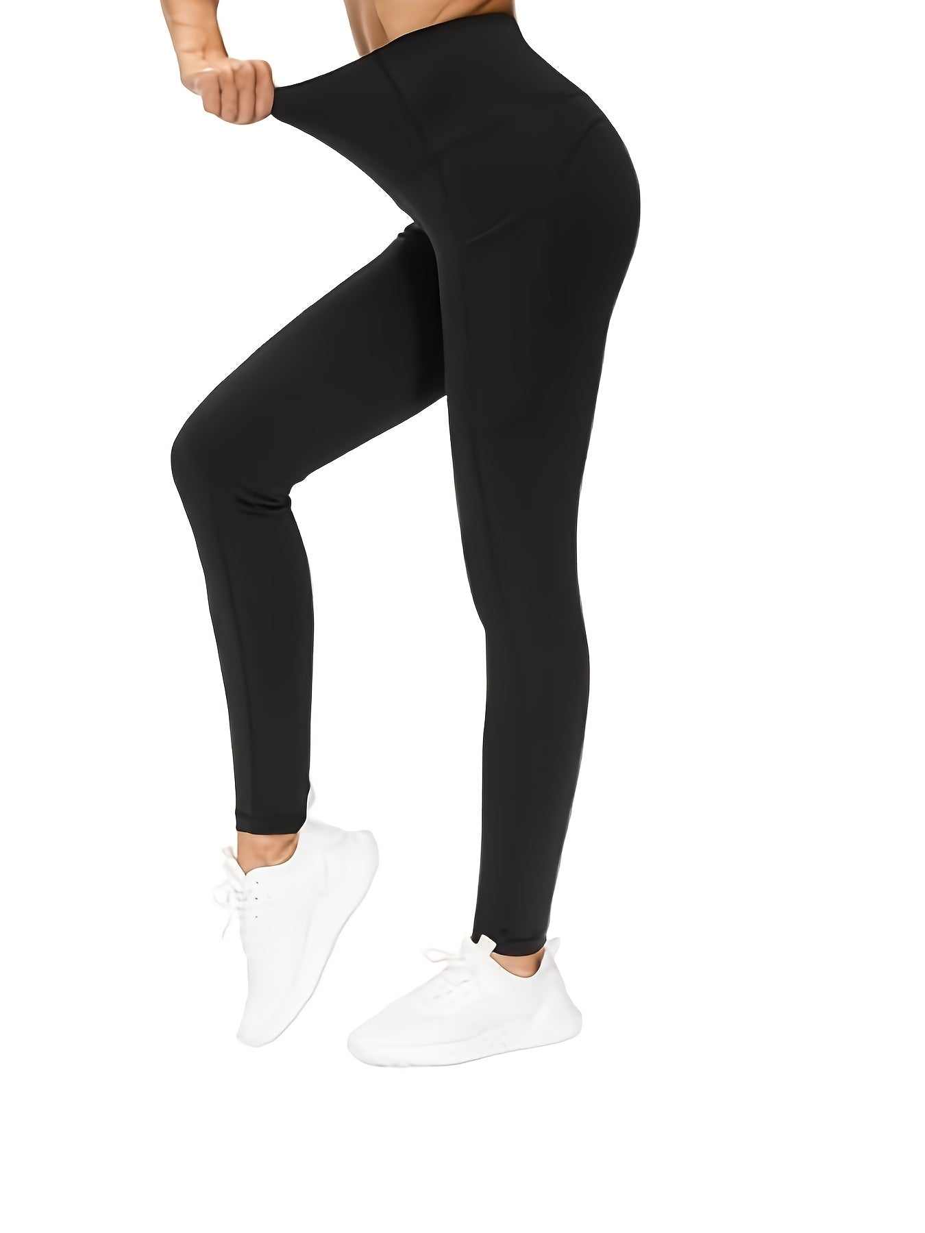 High Elasticity Tight Fitting Yoga Leggings for Women Thick High Waisted Sports Pants with Side Pockets Gray