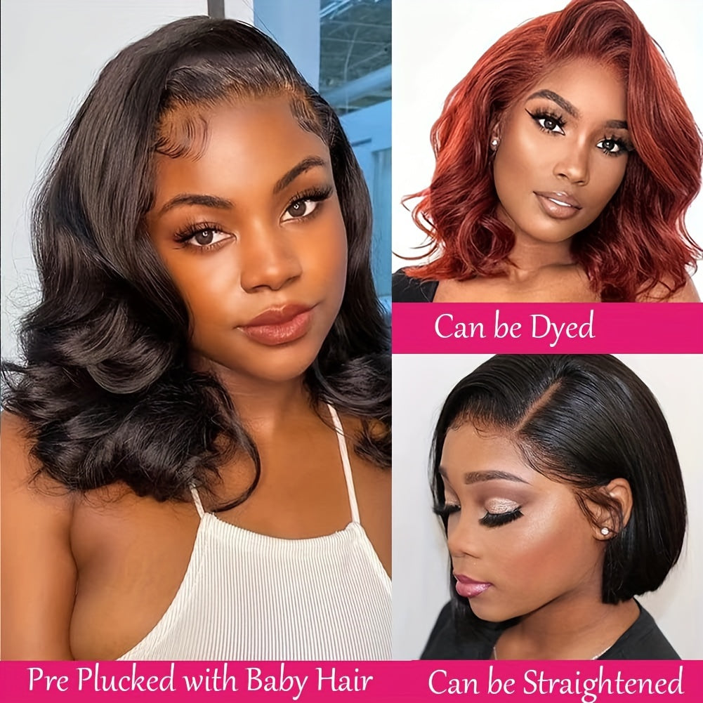 Glueless Bob Wigs Human Hair 13x4 Lace Closure Pre Plucked and Pre-Cut No Glue Needed 180 Density Body Wave Natural Hairline Wear and Go Wig