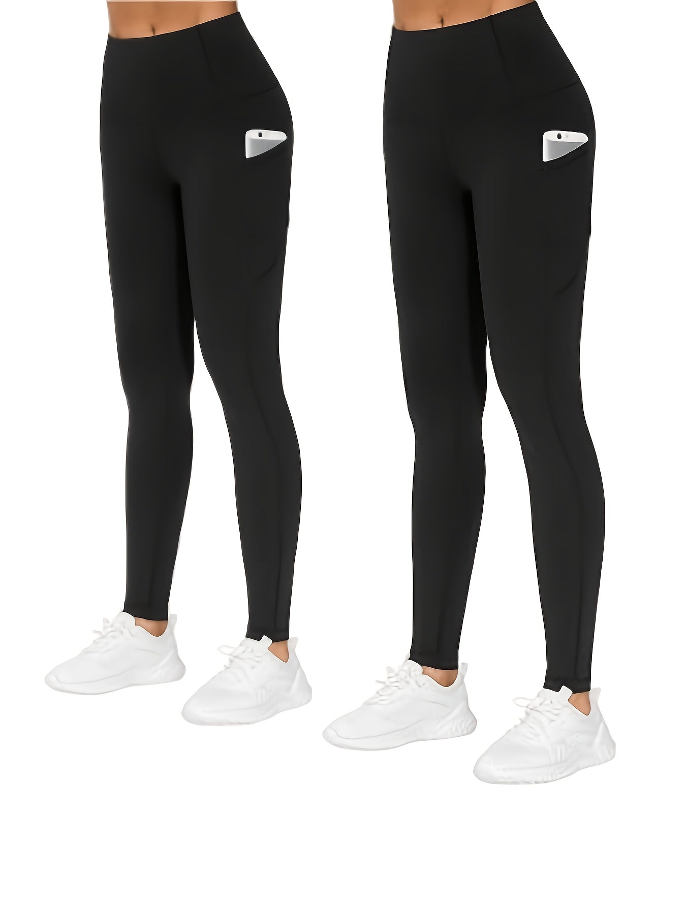 High Elasticity Tight Fitting Yoga Leggings for Women Thick High Waisted Sports Pants with Side Pockets Gray