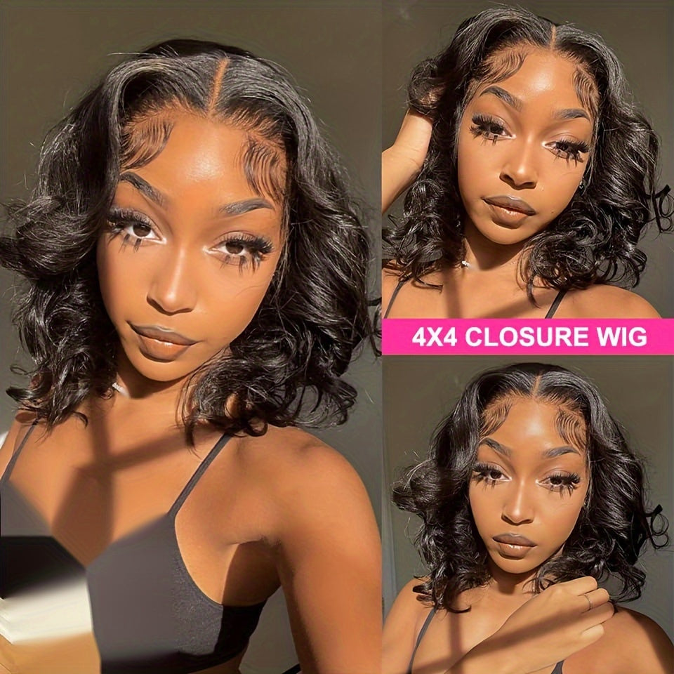 Bob Wig Human Hair 4X4 HD Lace Closure Glueless Wig 150 Density Pre Cut Body Wave Wig Put On And Go Glueless Human Hair Wigs for Women Pre Plucked 4x4 Closure Bob Wigs