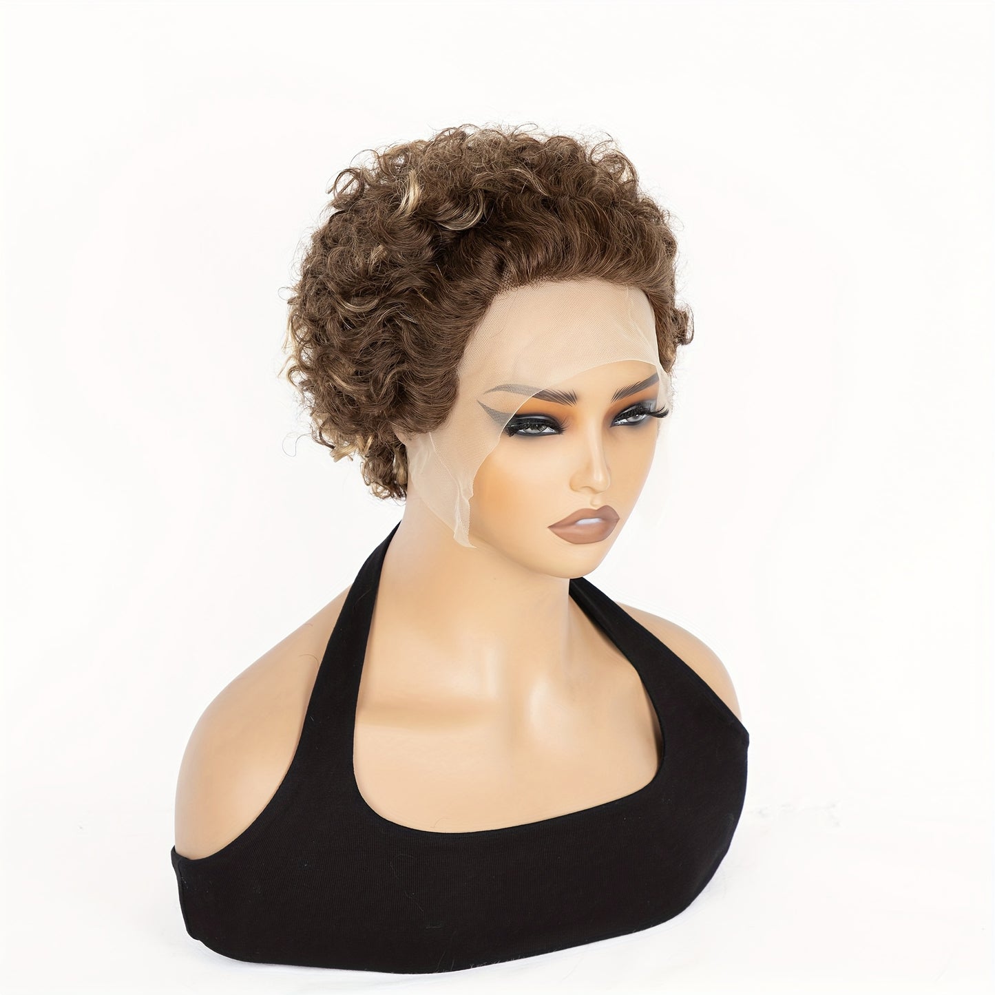 6 Inch Short Curly Lace Wig Pixie Wigs Human Hair 180 Percent Density Pixie Cut Transparent HD Lace Front Wigs Human Hair 13X1 Short Curly Wave Wigs Glueless Pre Plucked Hairline Natural Color