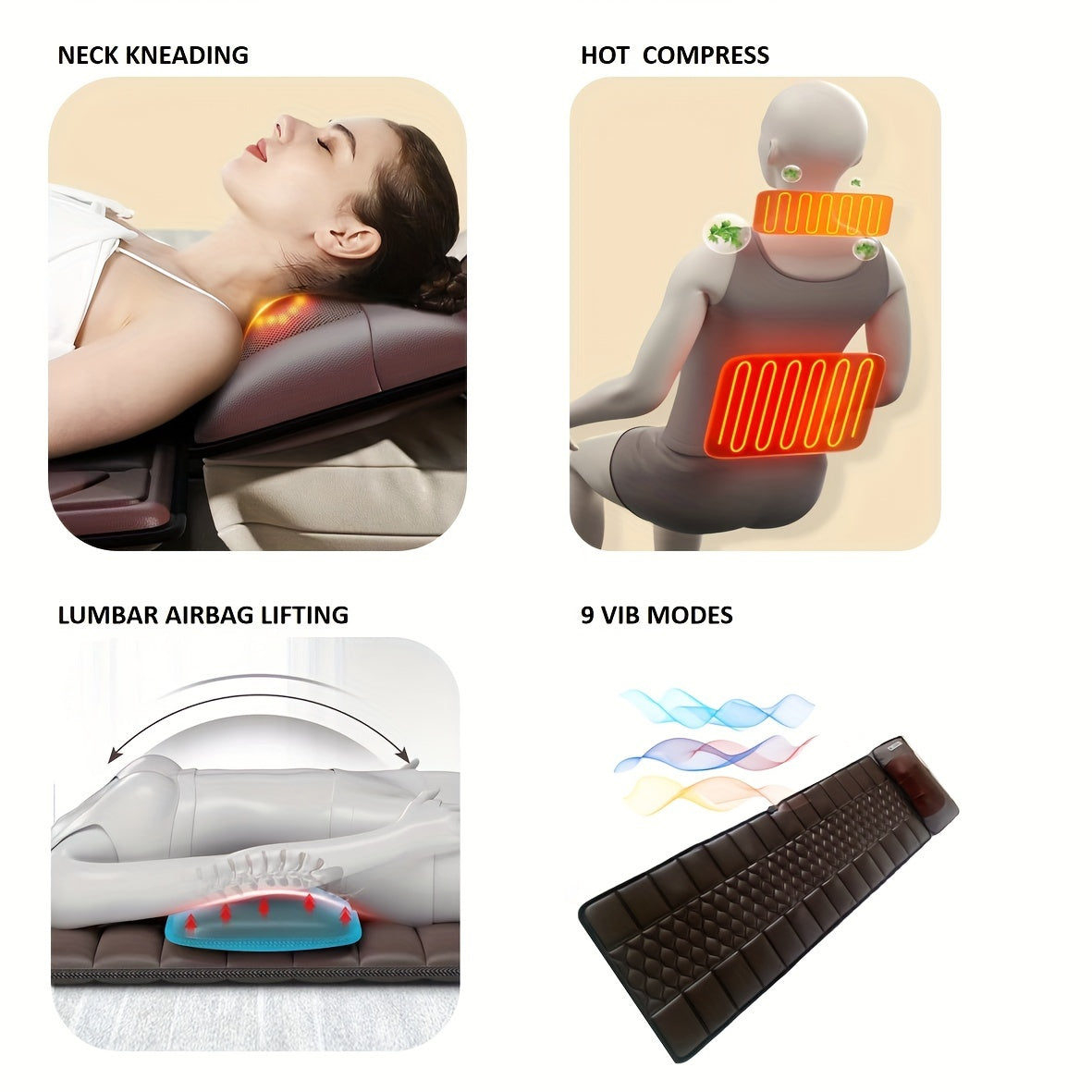 Full Body Massage Mattress with Neck Kneading and Heat Therapy