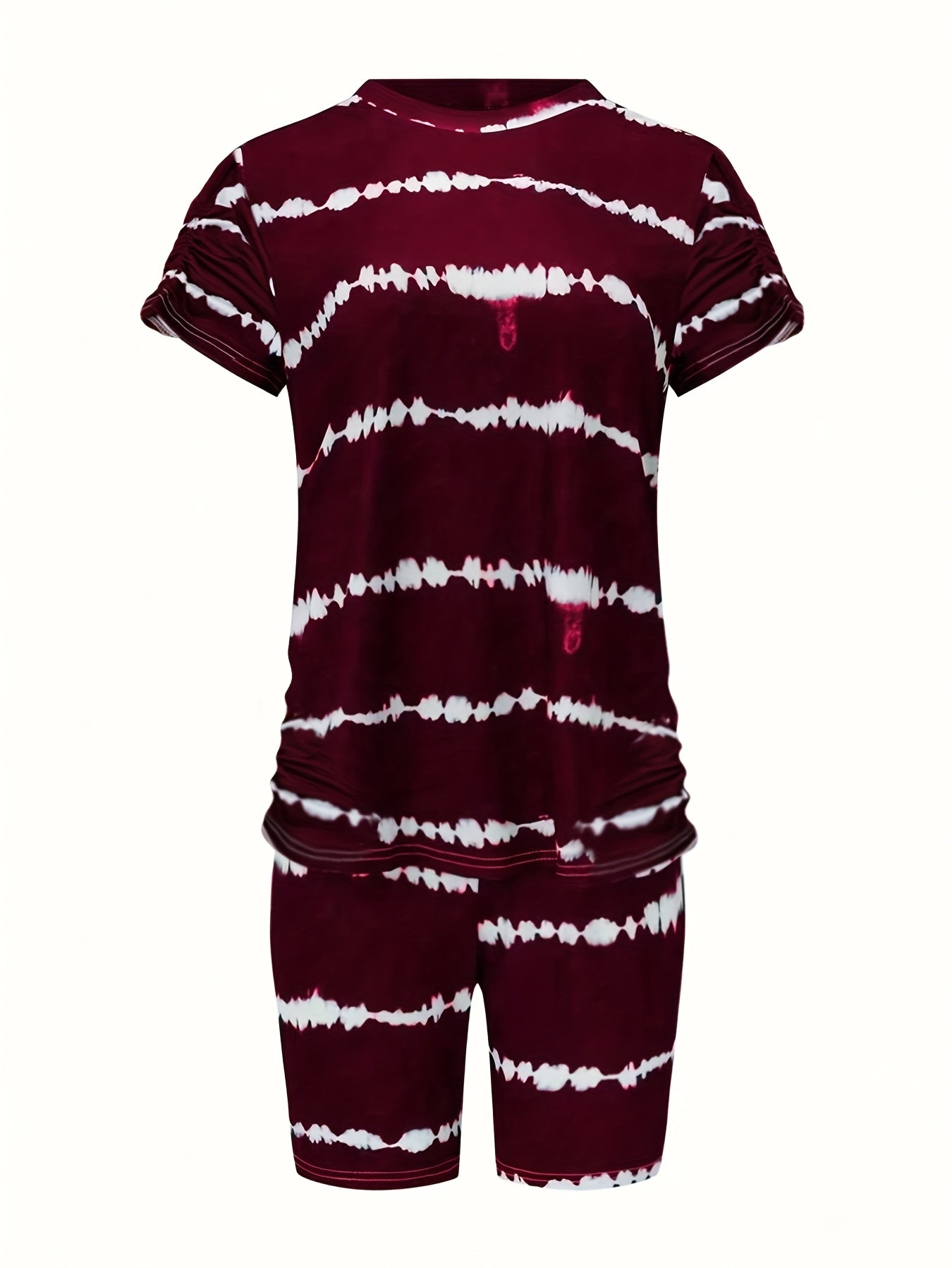 Spring/Summer Striped Crew Neck Top And Shorts Suit