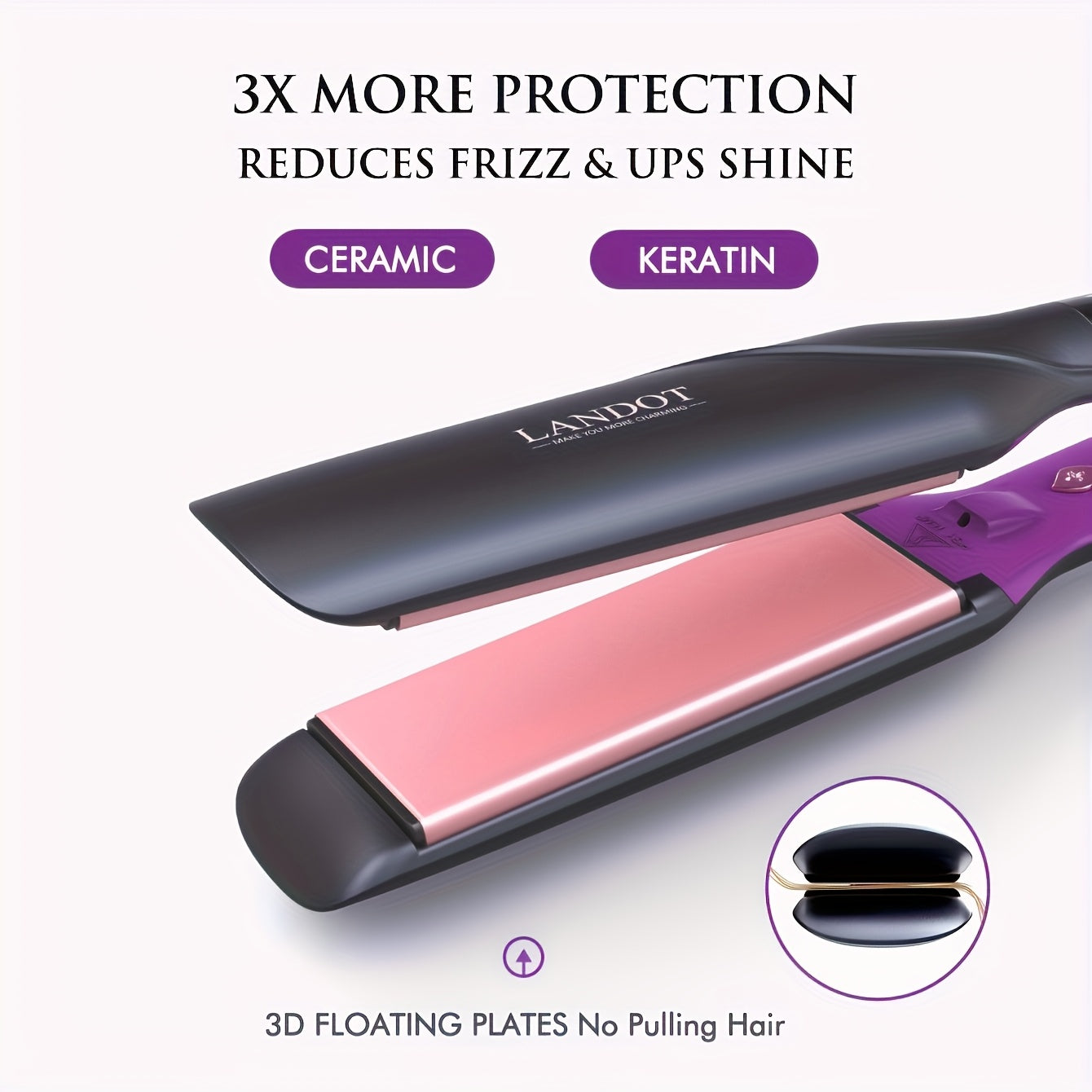 LANDOT Wide Flat Iron Hair Straightener 1.75 Inch for Thick Hair