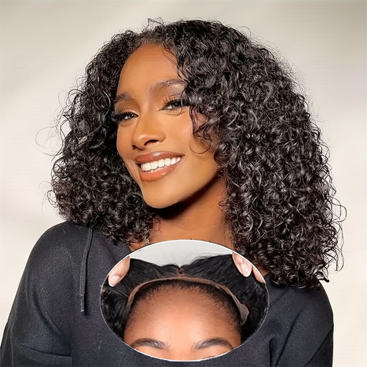 4x4 Kinky Curly Lace Front Wig Glueless Human Hair Pre-Plucked and Pre-Cut 180 Density Transparent HD Lace Closure Natural Look for Women Beginner Friendly Lustrous Shine Wig