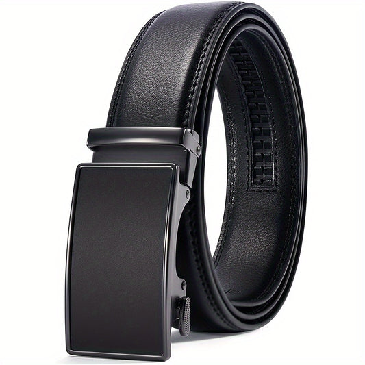 PlusZis Men's Big and Tall Leather Belt 28 to 68 Inches Automatic Ratchet Buckle Black Dress Belt