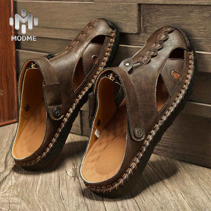 Men'S Solid Color Breathable Sandals, Men'S Lightweight Anti-Slip Fashionable Sandals - Ultra-Fiber Synthetic Upper, Hand-Sewn Sandals, Beach & Water Activities Quick-Dry Comfort, Men'S Stitch Beach Shoes For Summer