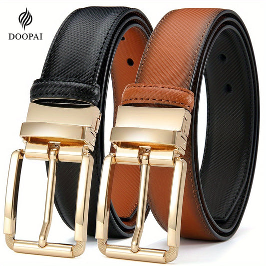 1pc DOOPAI Men's Fashionable Genuine Leather Reversible Belt