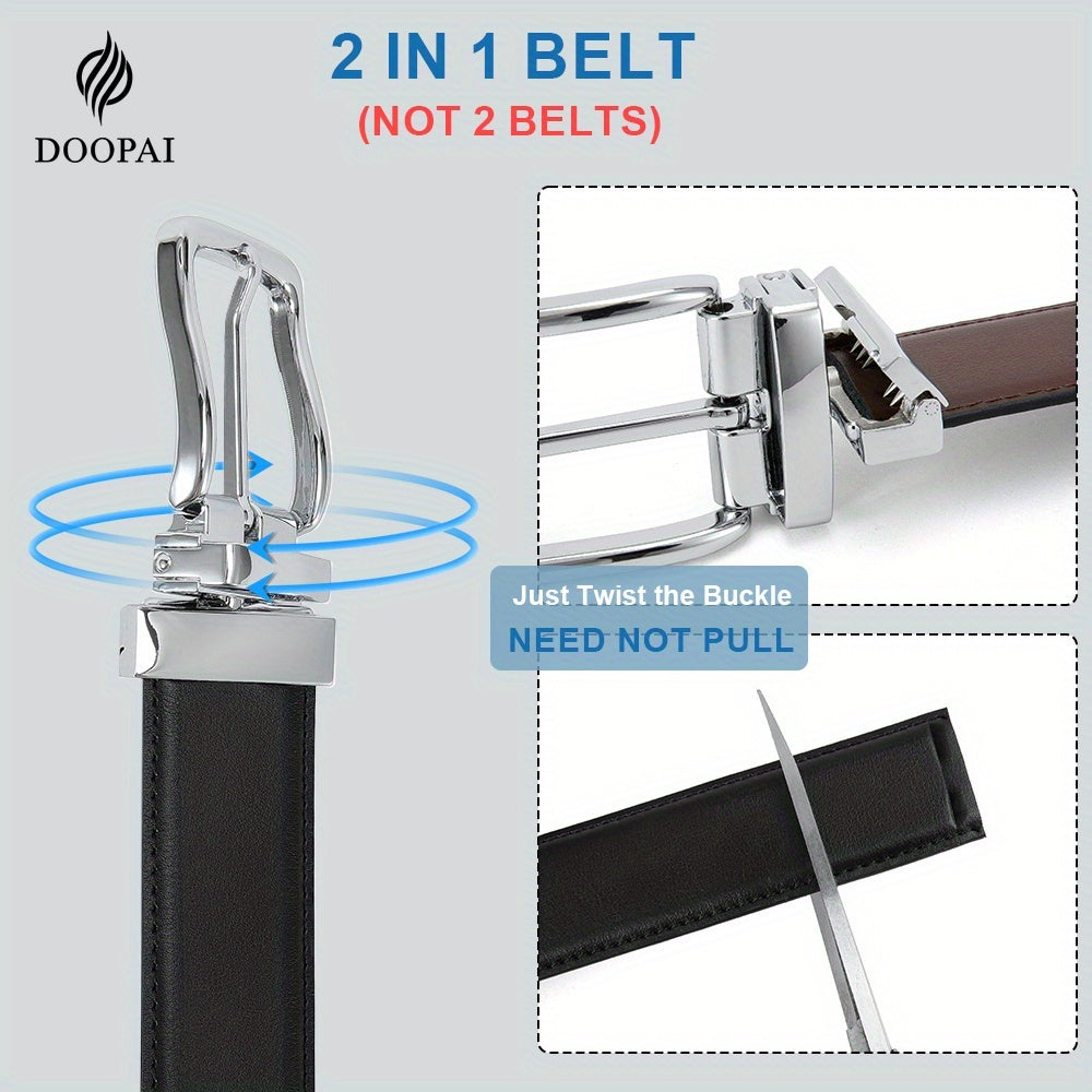 1pc DOOPAI Men's Fashionable Genuine Leather Reversible Belt