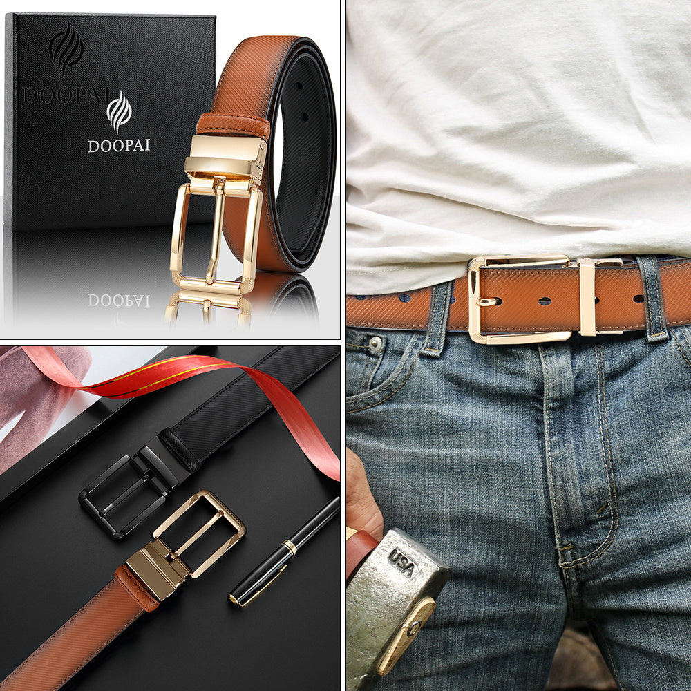 1pc DOOPAI Men's Fashionable Genuine Leather Reversible Belt