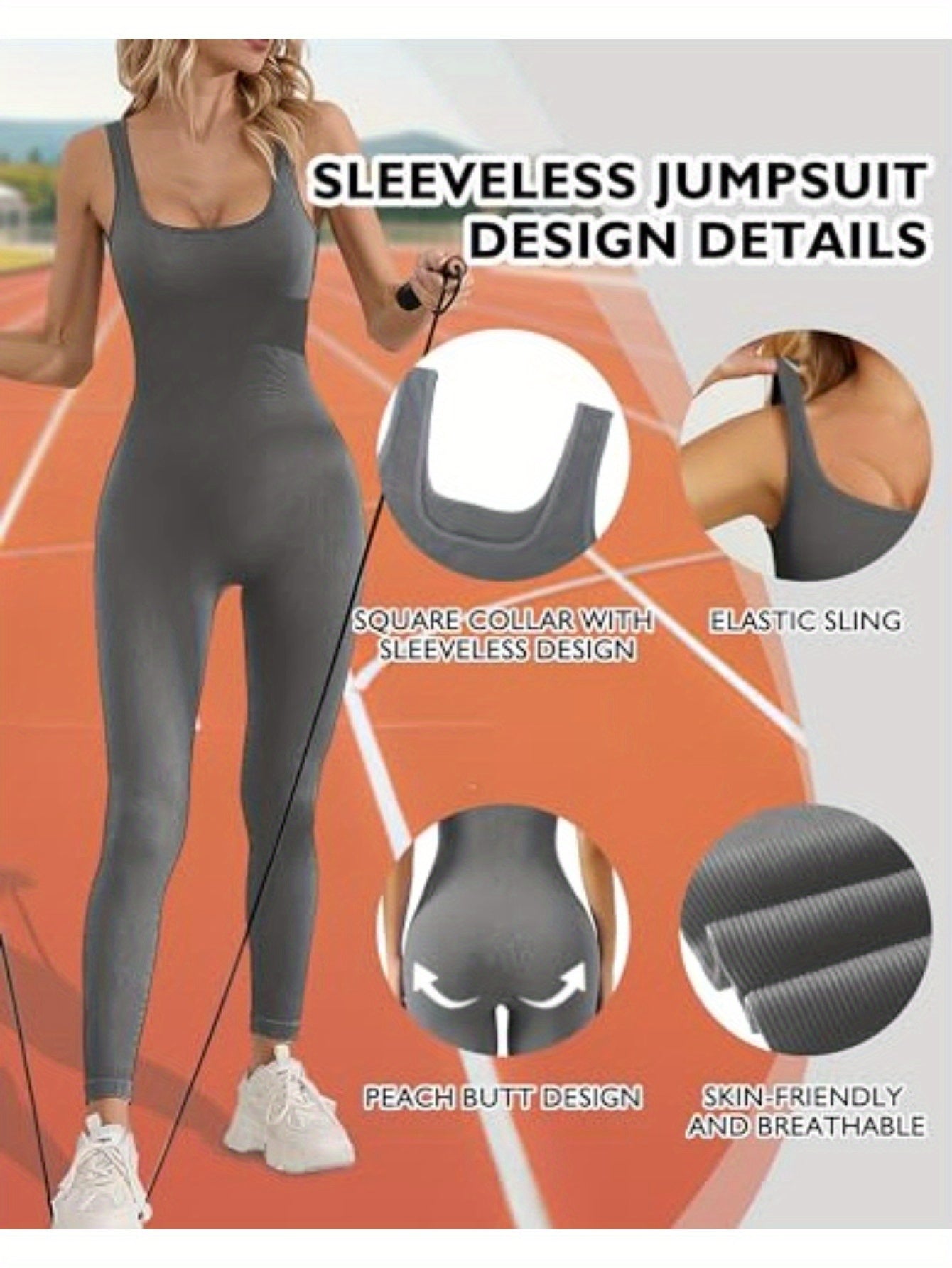 Women's Athletic Jumpsuit Seamless Ribbed Yoga Jumpsuit Tight Tank Bodysuit Sleeveless Workout Jumpsuit