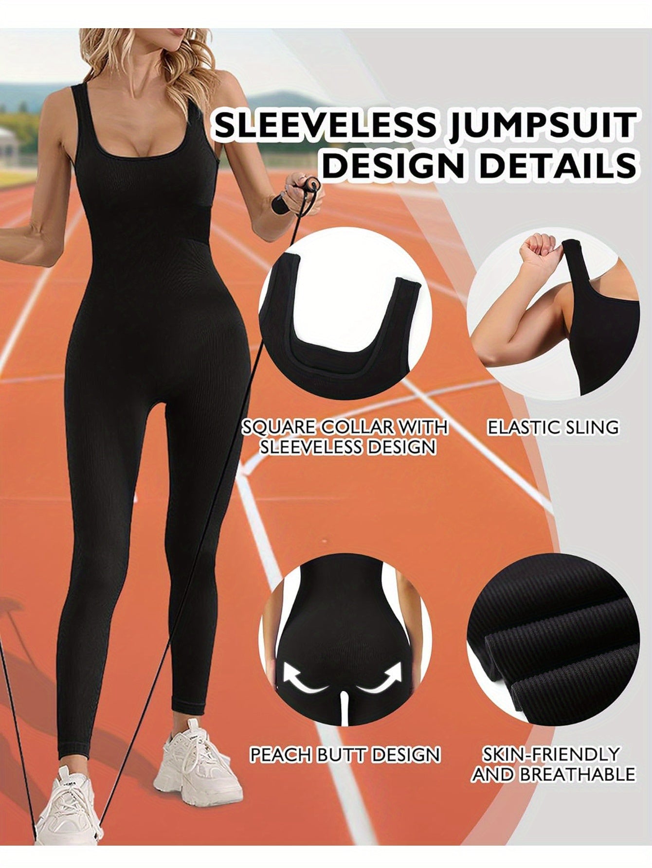 Women's Athletic Jumpsuit Seamless Ribbed Yoga Jumpsuit Tight Tank Bodysuit Sleeveless Workout Jumpsuit