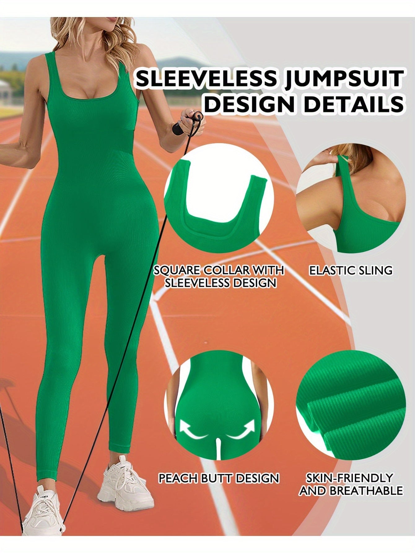 Women's Athletic Jumpsuit Seamless Ribbed Yoga Jumpsuit Tight Tank Bodysuit Sleeveless Workout Jumpsuit