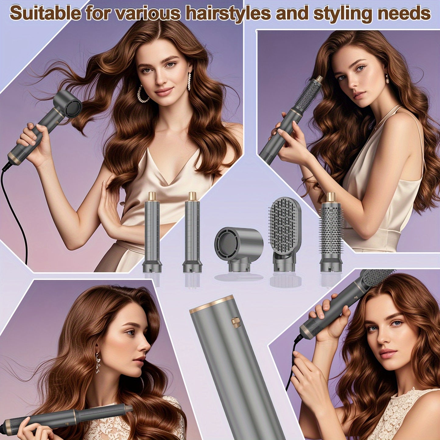 5-in-1 Hair Styler Brush With Heat Styling & Negative Ion Technology