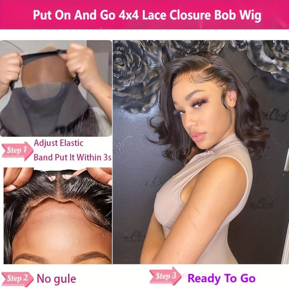 Bob Wig Human Hair 4X4 HD Lace Closure Glueless Wig 150 Density Pre Cut Body Wave Wig Put On And Go Glueless Human Hair Wigs for Women Pre Plucked 4x4 Closure Bob Wigs