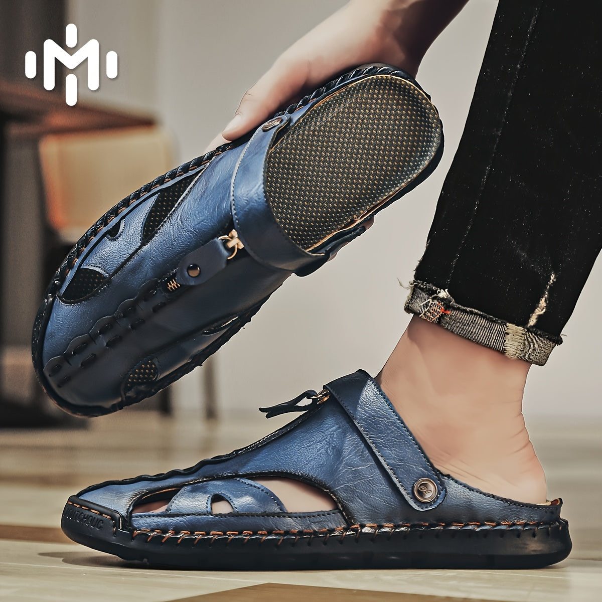 Men'S Solid Color Breathable Sandals, Men'S Lightweight Anti-Slip Fashionable Sandals - Ultra-Fiber Synthetic Upper, Hand-Sewn Sandals, Beach & Water Activities Quick-Dry Comfort, Men'S Stitch Beach Shoes For Summer