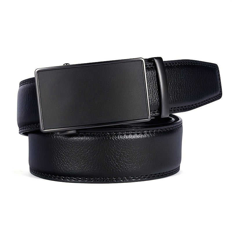 PlusZis Men's Big and Tall Leather Belt 28 to 68 Inches Automatic Ratchet Buckle Black Dress Belt